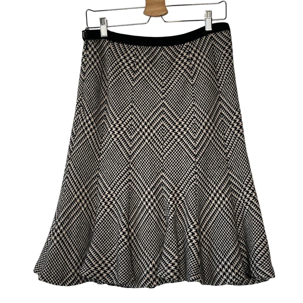 AK Anne Klein Skirt 100% Wool Houndstooth Tan Black Careerwear A-Line Size 8P - Picture 4 of 10